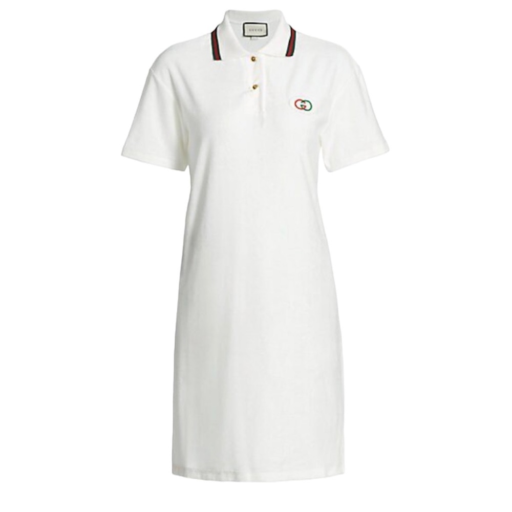 GUCCI Ivory White Terry GG Logo Polo Dress with Gucci Web Collar size SM (NEW)